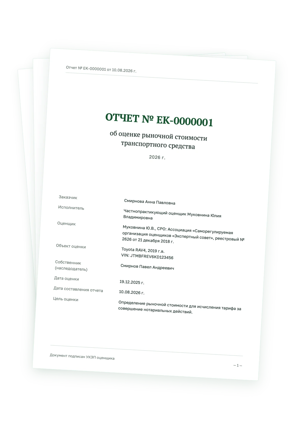 Титульная страница отчёта об оценке